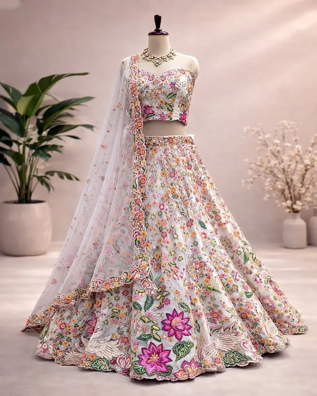 Aanya Ivory Blossom & Swan Designer Lehenga Set