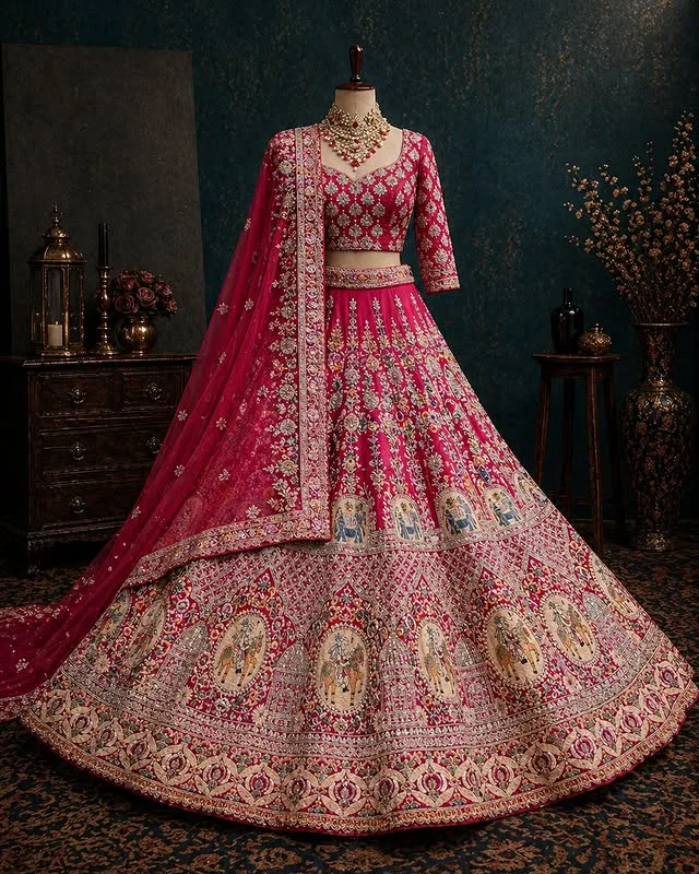 Royal Crimson Mughal Artistry Bridal Lehenga