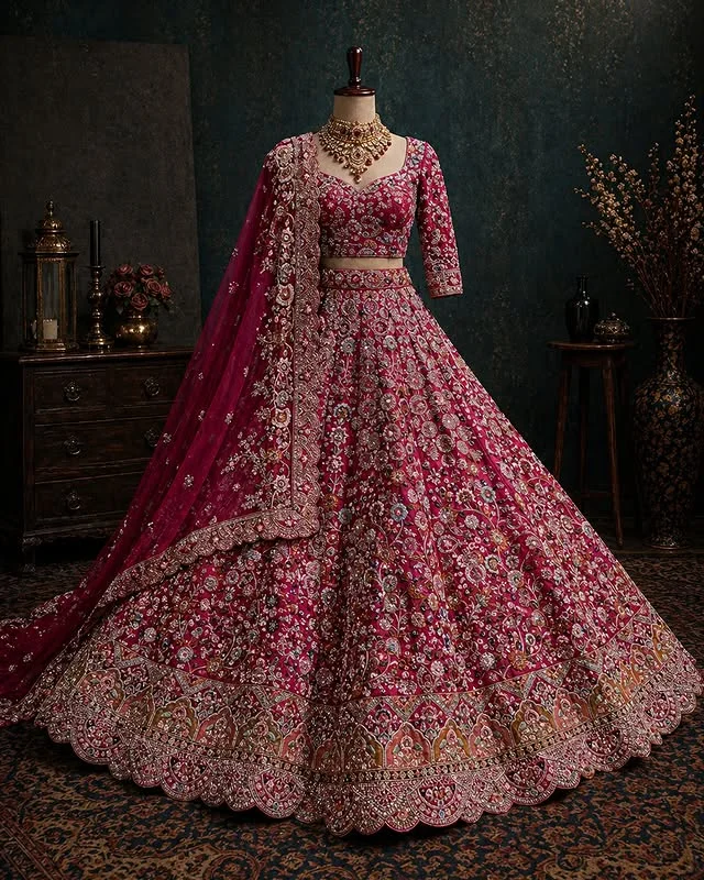Royal Crimson Zardozi Embellished Bridal Lehenga Set