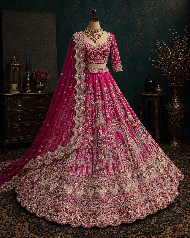 Royal Heritage Crimson Architecture Lehenga Set