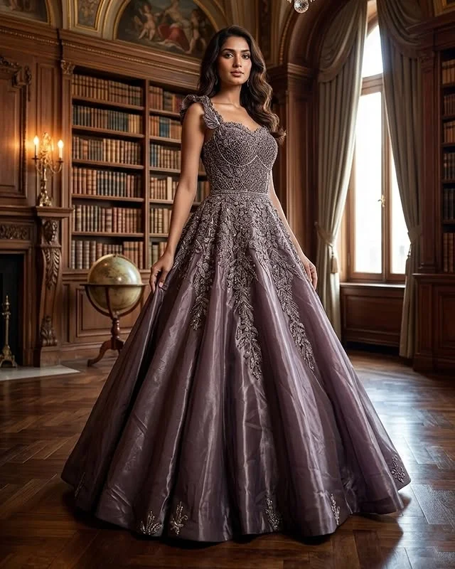 The Amethyst Aura Hand-Embellished Designer Gown