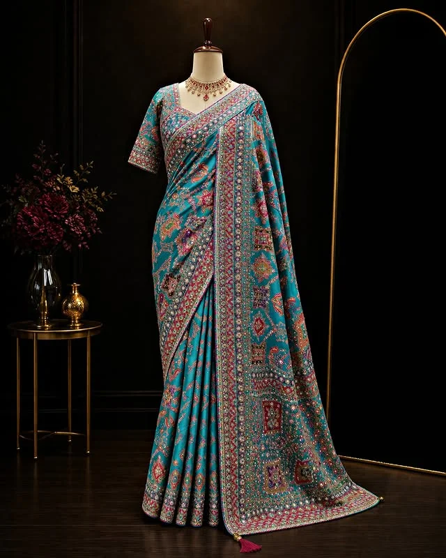Vivaah Surat Turquoise Heritage Saree